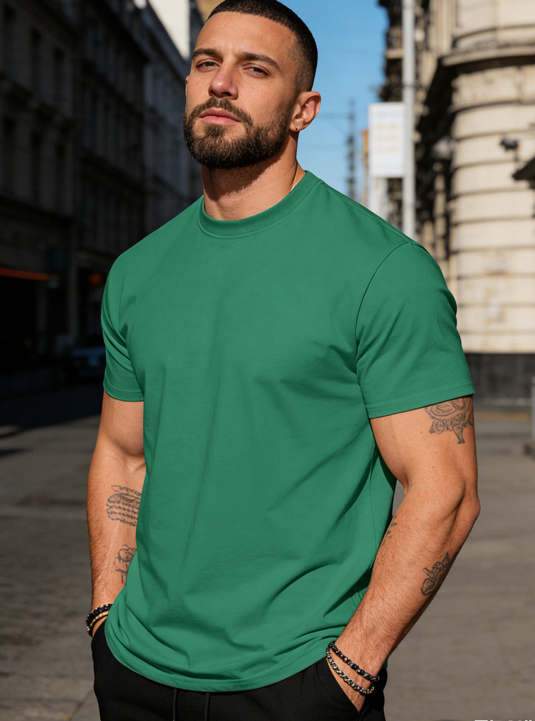 Herren nan körperbetontes hochwertiges Baumwollshirt mit Rundhalsausschnitt EB