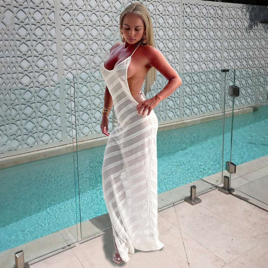 Damen Elegantes Strandkleid mit transparenten Einsätzen und schmalem Schnitt EB