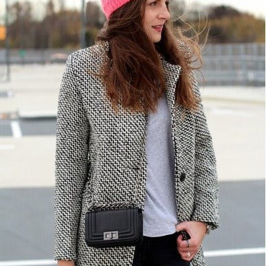 Damen Elegante zweireihige Blazerjacke mit klassischem Houndstooth-Muster EB