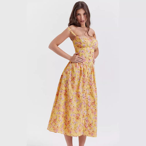 Damen Sommerliches Maxikleid mit floralen Einsätzen und tailliertem Oberteil EB