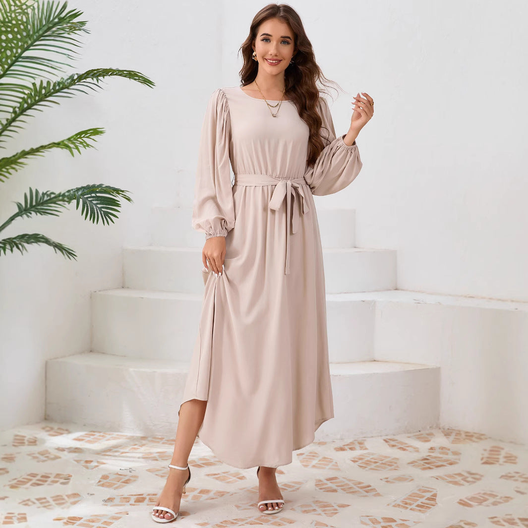 Damen Elegantes Maxikleid mit weitem Schnitt und Ballonärmeln EB