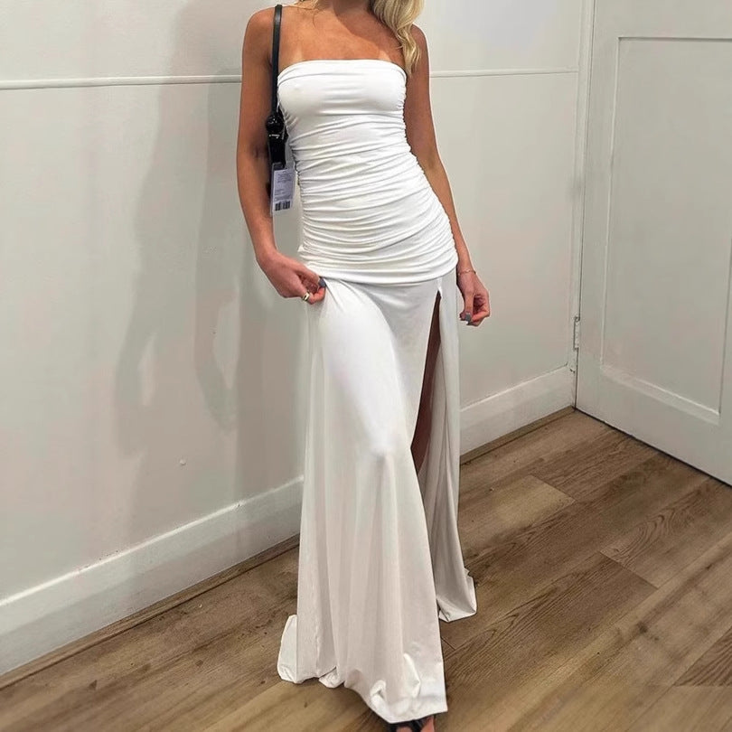 Damen Figurbetontes Maxikleid mit schulterfreiem Design und seitlichem Schlitz EB