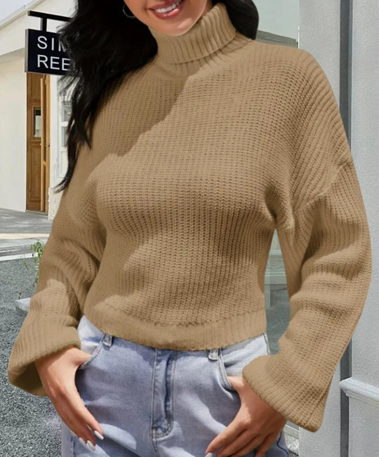 Damen Strickpullover mit hohem Kragen und lässigem Schnitt EB