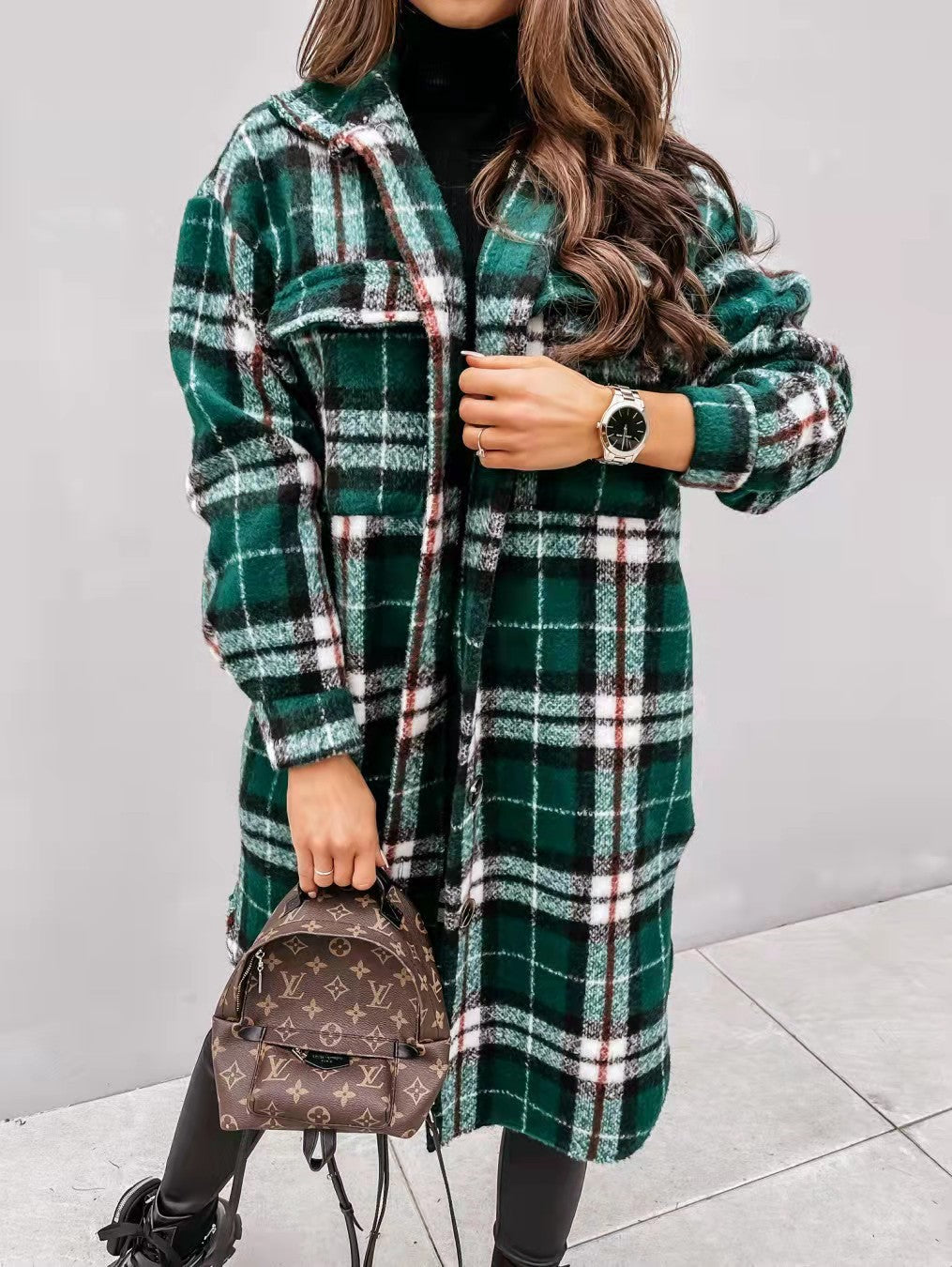 Damen Karierter Oversized-Hemd-Mantel mit praktischen Taschen EB