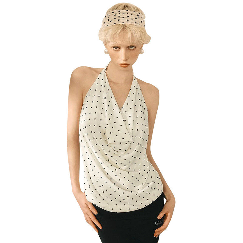 Damen Top mit elegantem Wasserfallausschnitt und Punktedesign EB