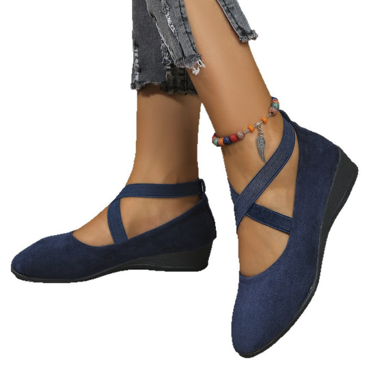 Damen Komfort-Keilabsatz-Ballerina aus Veloursleder EB