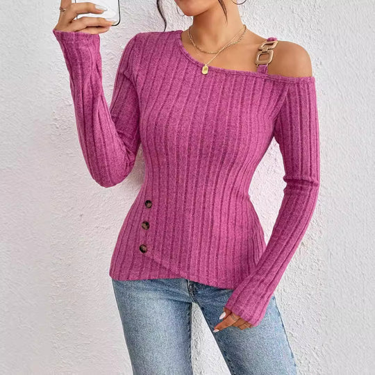 Damen Knoten Shirt mit schulterfreier Design und strukturiertem Strick EB