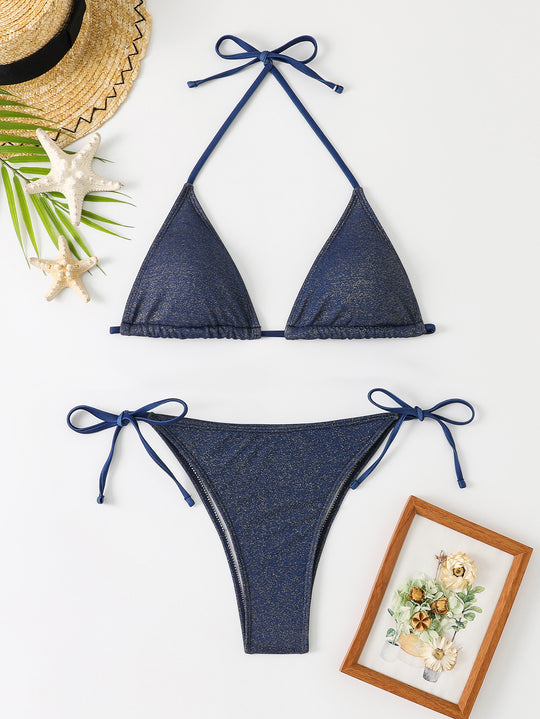 Damen Triangel-Bikini mit schimmerndem Rüschendesign EB