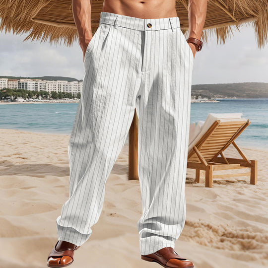 Herren nan weite Nadelstreifen-Sommerhose mit Bundfalte, lässigem Taper und elastischem Knöchelabschluss EB