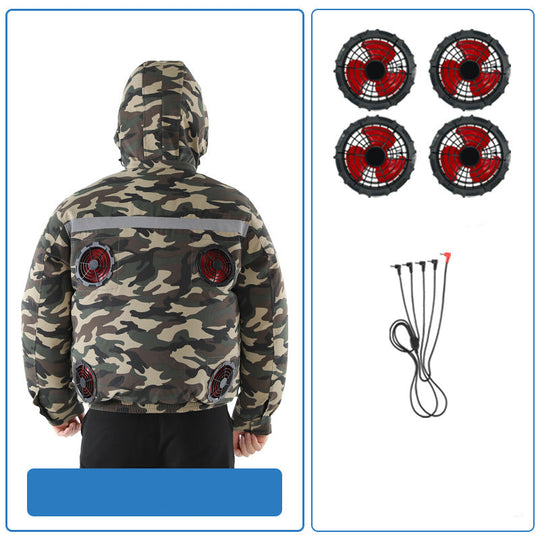 Unisex nan ventilated jacket for work and outdoor with integrated USB fans, battery compartment and hood EB