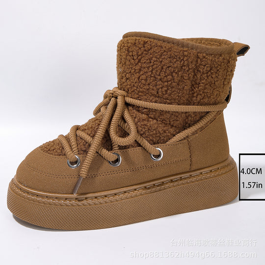 Damen Gefütterte Plateau-Schnürboots mit Teddyfutter und dicker Profilsohle EB