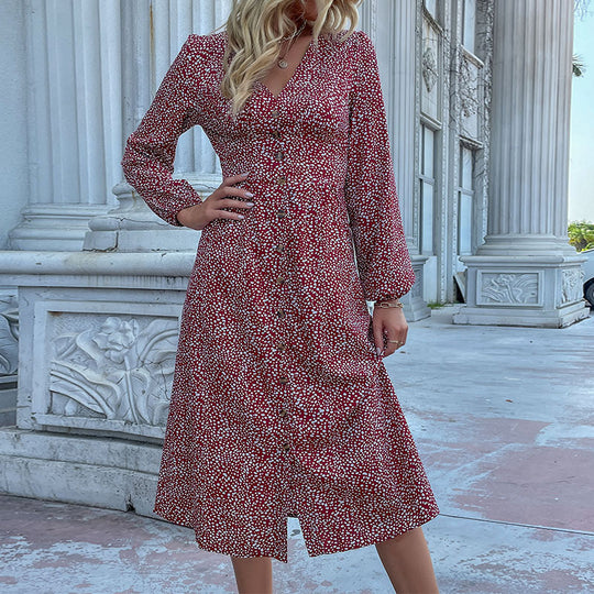Damen Hemdkleid mit elegantem V-Ausschnitt und Knopfdetails EB