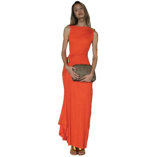 Damen Elegantes Maxikleid mit asymmetrischem Schnitt und drapiertem Detail EB