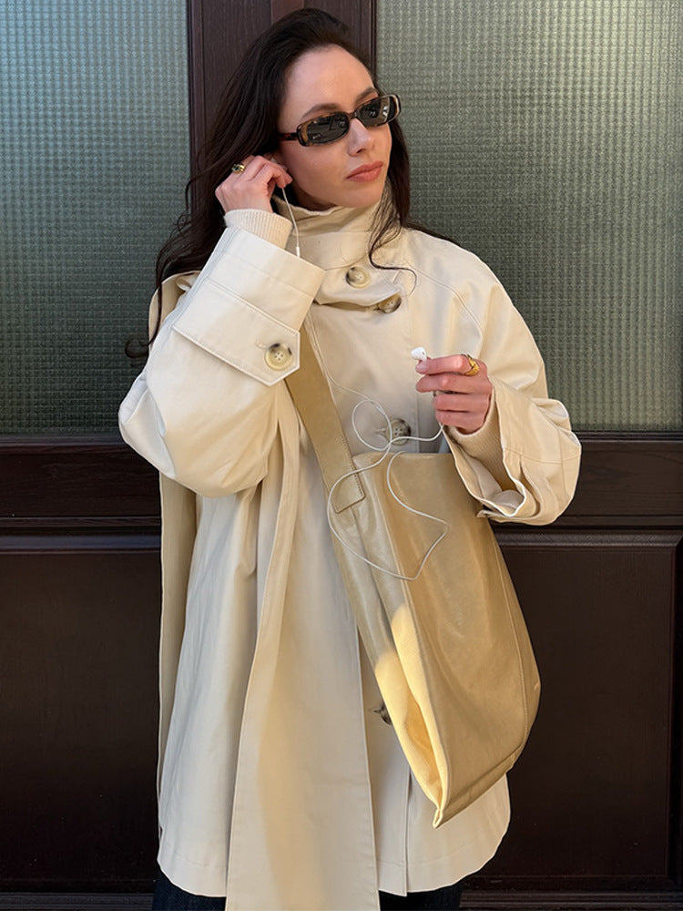 Damen oversized Cabanjacke mit praktischen Knöpfen und modernem Stehkragen EB