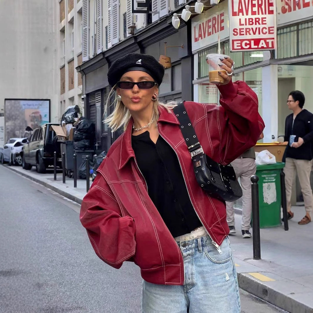 Damen Kunstlederjacke mit lässigem Schnitt und elastischem Saum EB