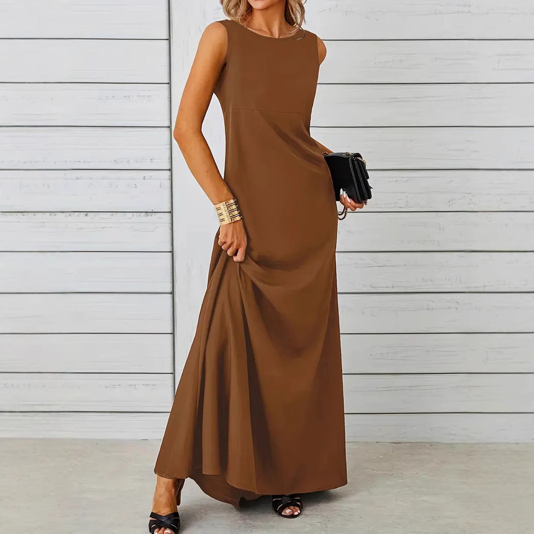 Damen elegantes Maxikleid mit schwingendem Saum und klassischem Schnitt EB