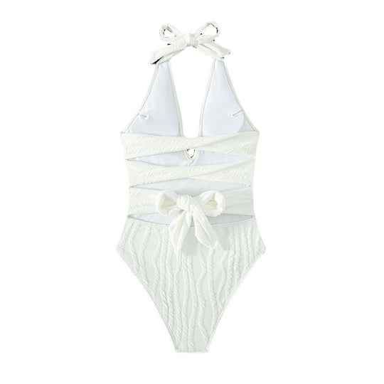 Damen einteiliger Badeanzug mit tiefem V-Ausschnitt und raffinierten Rüschendetails EB