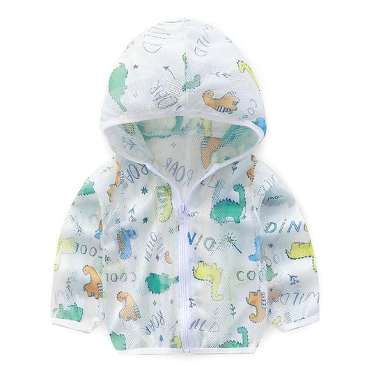 Unisex nan atmungsaktive Netz Kapuzen-Sonnenjacke für Säuglinge mit Reißverschluss und verspieltem Elefantenmotiv EB