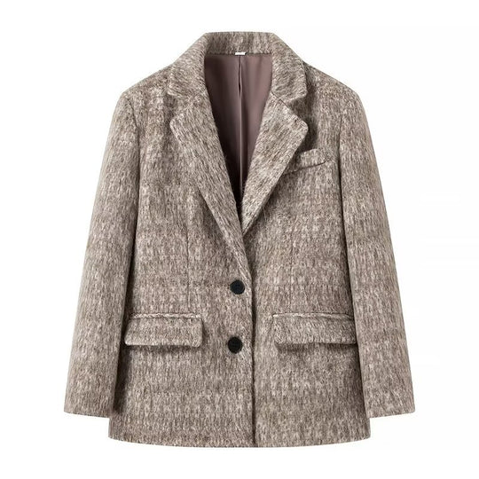 Damen elegante Blazerjacke aus hochwertigem Stoff mit feinem Muster EB