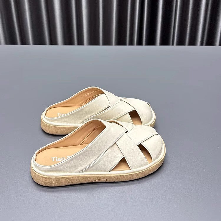 Damen trendige Clogs mit kreuzverzierten Riemen und weichem Innenfutter EB