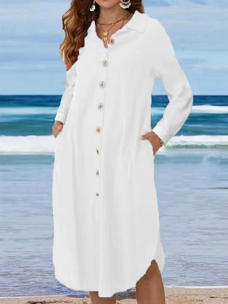 Damen Hemdkleid mit Knopfleiste und Seitenschlitzen EB