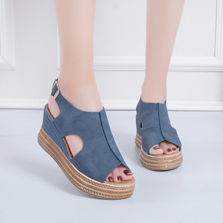 Damen Elegante Keil-Sandalen mit offenem Zehenbereich und verstellbarem Riemen EB