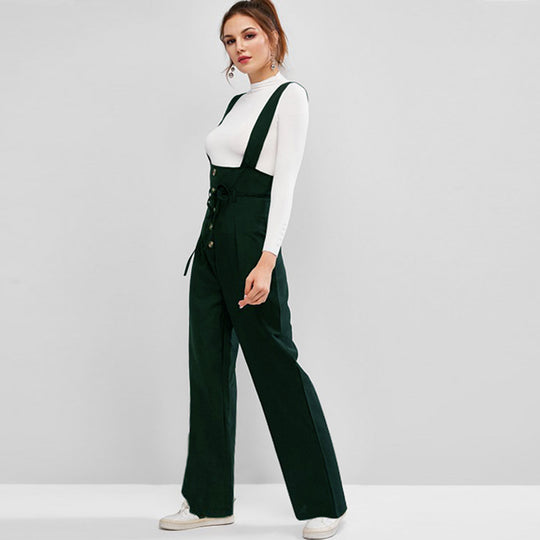Damen Hochwertiger Jumpsuit mit blickdichten Trägern und Knopfdetail EB