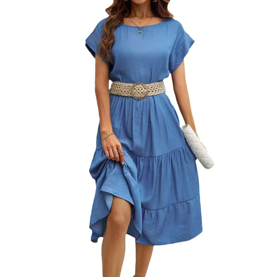 Damen Midikleid mit voluminösem Rock und eleganten Rüschendetails EB