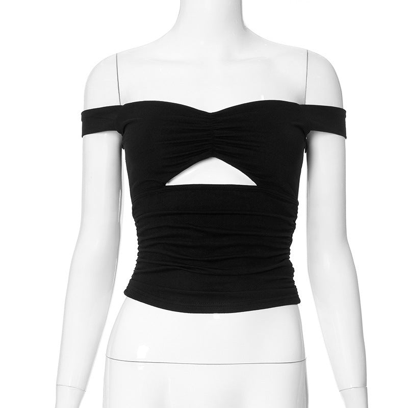 Damen elastisches Off-Shoulder Top mit Raffung und Ausschnitt EB