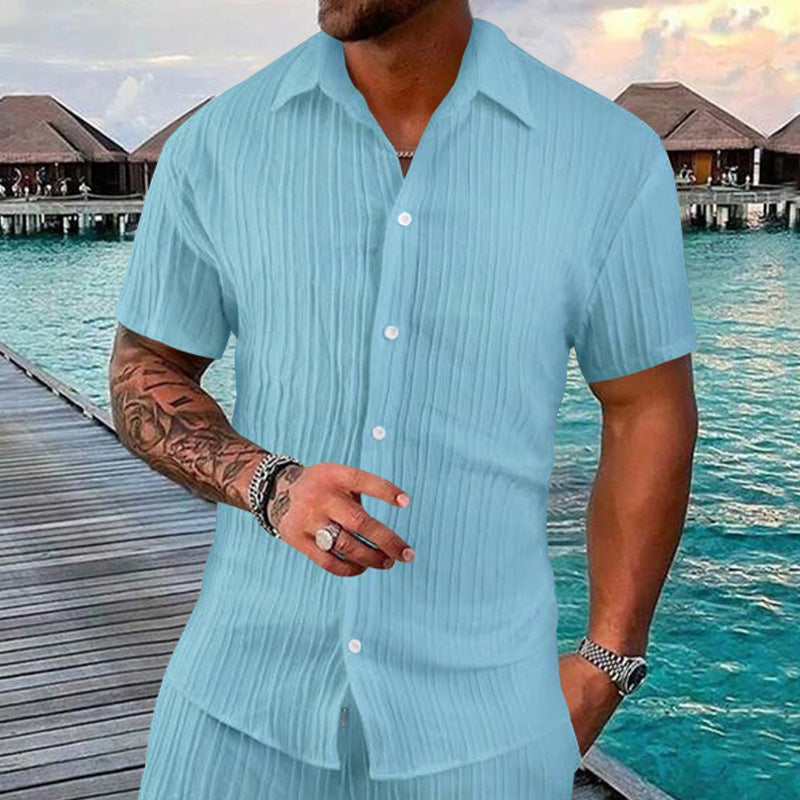 Herren Kurzarm-Hemd mit strukturiertem Design und modernen Knopfdetails EB
