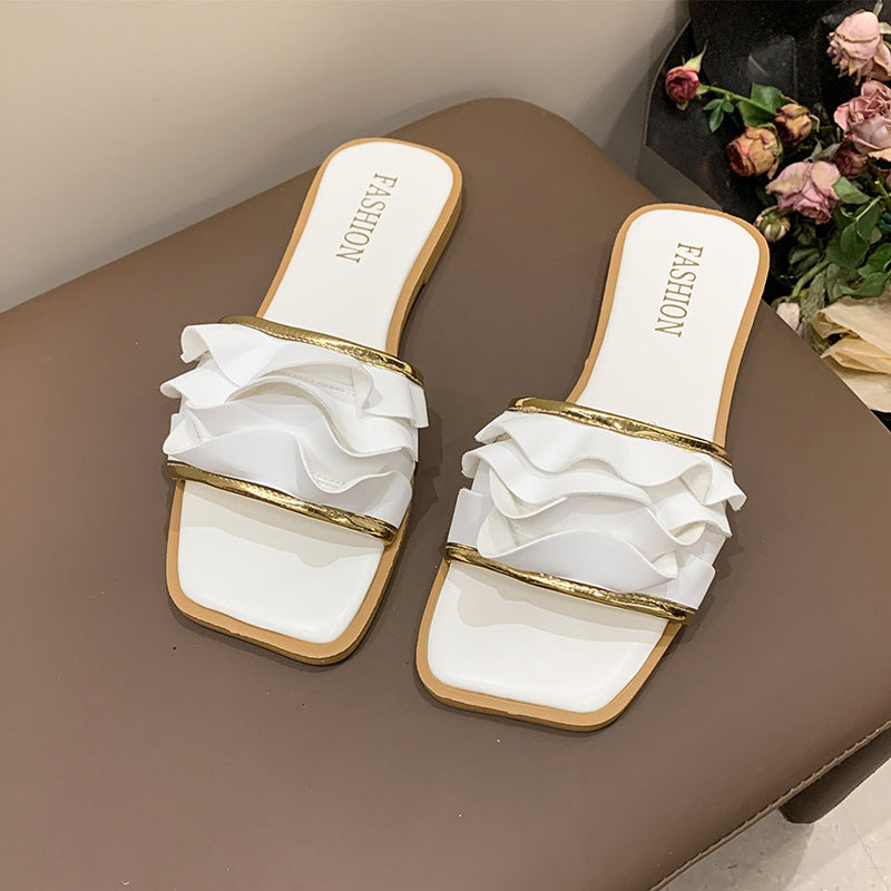 Damen Glamouröse Pantoletten mit raffinierten Rüschendetails EB