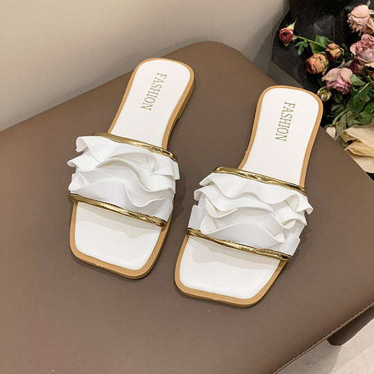 Damen Glamouröse Pantoletten mit raffinierten Rüschendetails EB