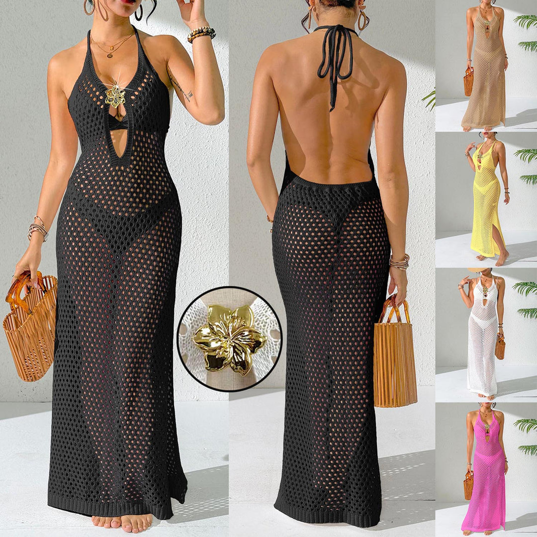 Damen eleganter unifarbener Netz-Strandüberwurf EB