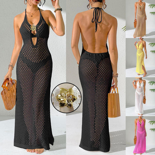 Damen eleganter unifarbener Netz-Strandüberwurf EB