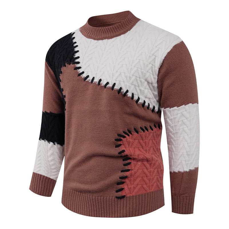 Herren Modischer Strickpullover mit kreativem Patchwork-Design EB