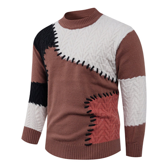 Herren Modischer Strickpullover mit kreativem Patchwork-Design EB