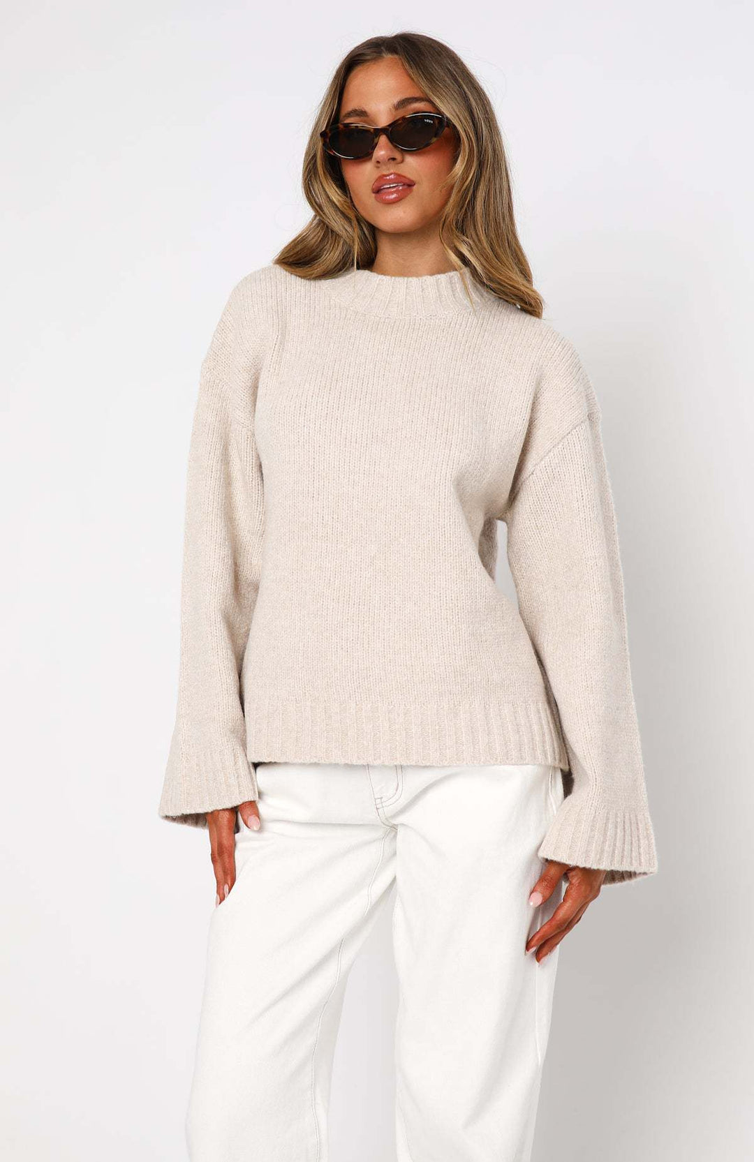 Damen Strickpullover mit weitem Schnitt und elegantem Rollkragen EB
