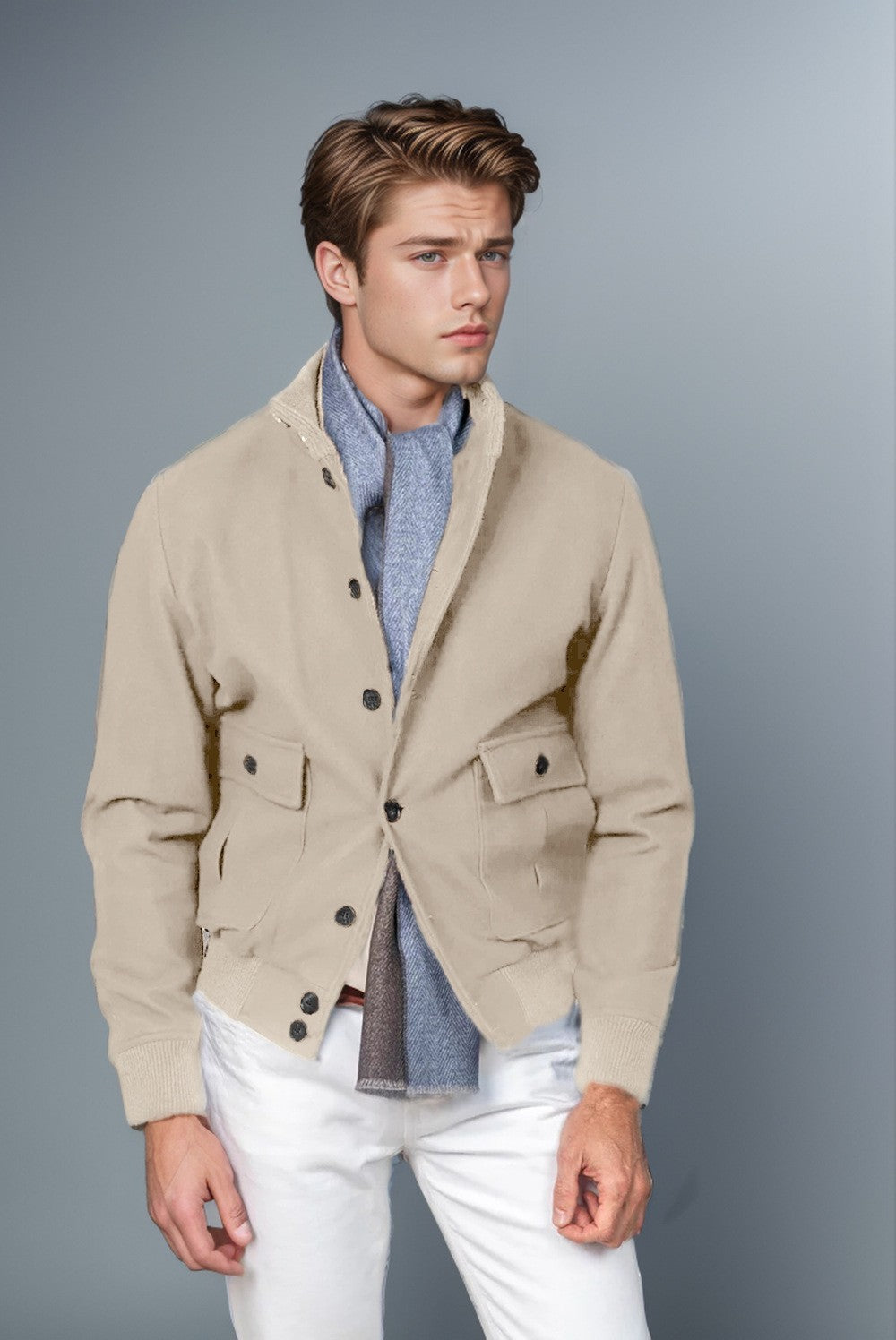 Herren lässige und strukturierte Baumwolljacke mit praktischen Taschen EB