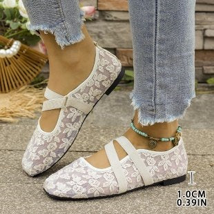 Damen Elegante Ballerinas mit floralem Spitzen-Design EB