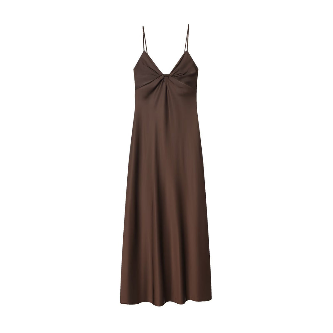 Damen Maxikleid mit elegantem Wasserfallausschnitt und zarter Drapierung EB