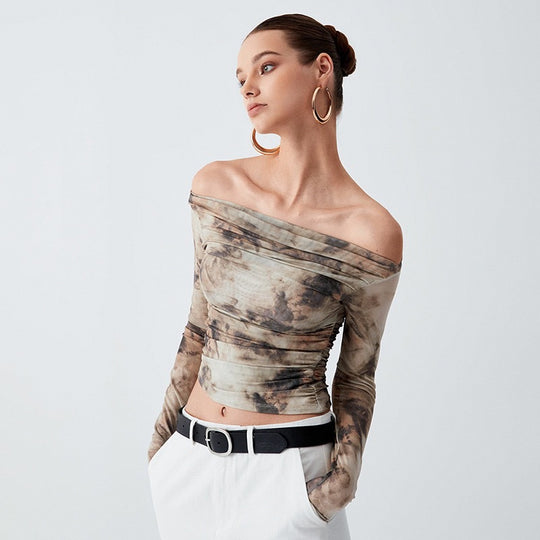 Damen Elegantes Off-Shoulder Oberteil mit drapiertem Design EB