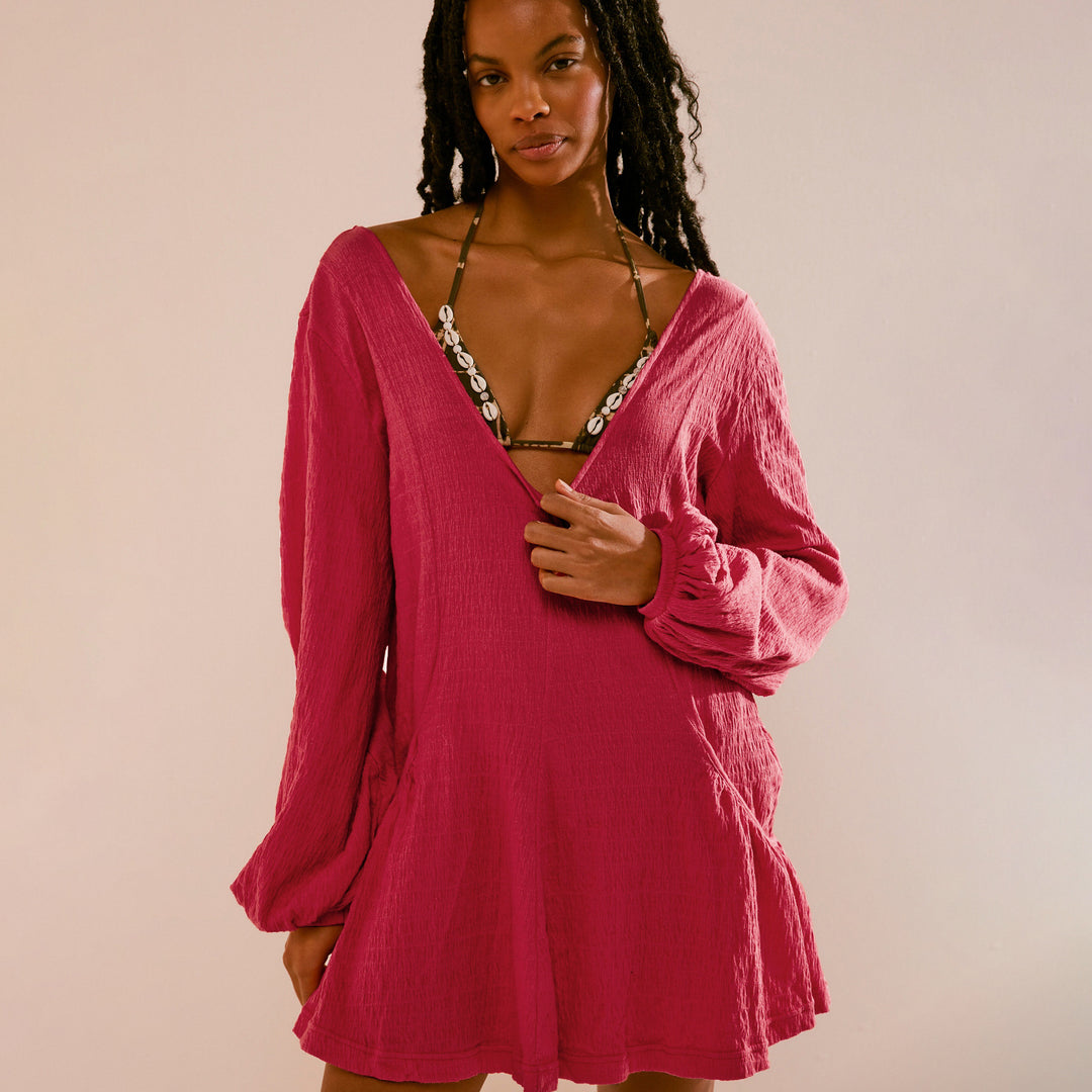 Damen lässiges Wickelkleid mit tiefem V-Ausschnitt und ärmellosem Design EB