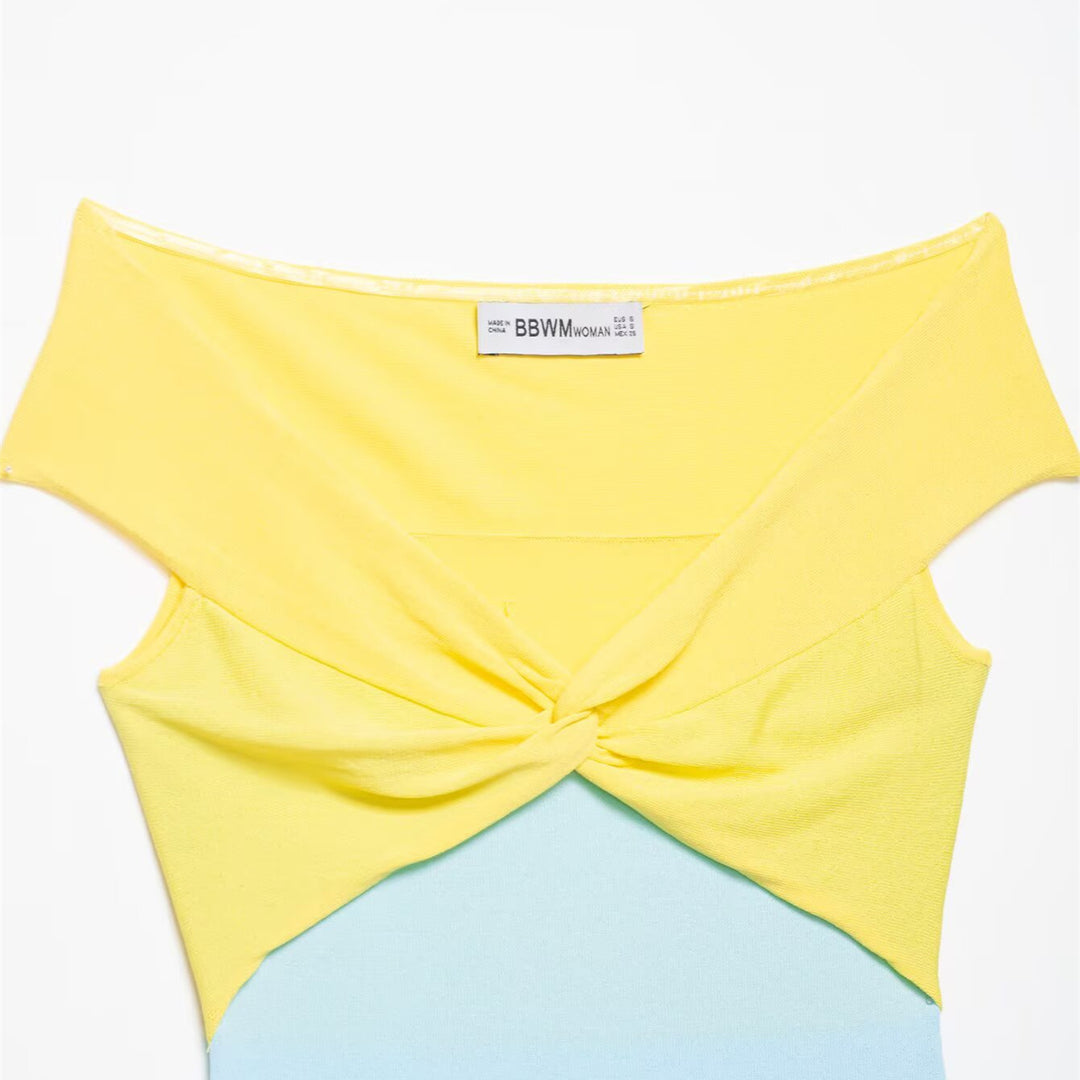 Damen Off-Shoulder Oberteil mit Knoten-Detail und Farbverlauf EB