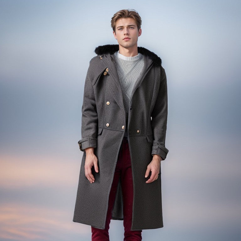 Herren elegante Wolljacke mit kunstfellkragen EB