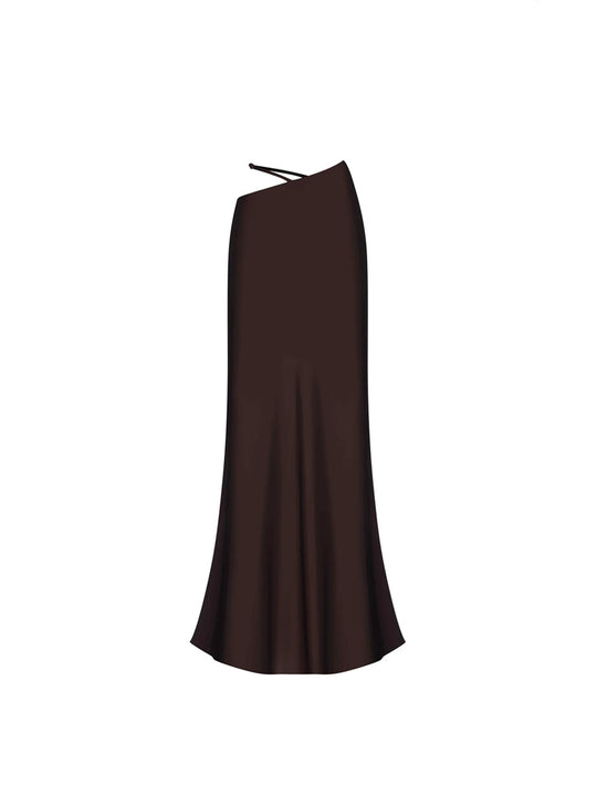 Damen Elegantes Maxikleid mit schulterfreiem Design und seidigem Finish EB