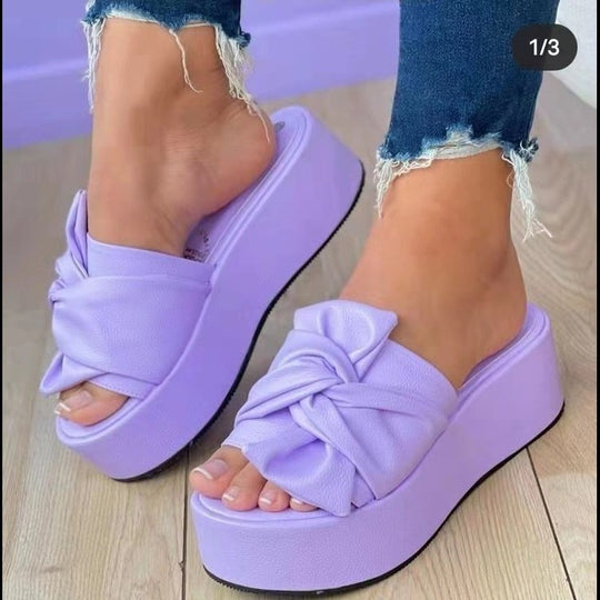 Damen Wedge-Pantoletten mit stilvollem Knotendesign und rutschfester Sohle EB