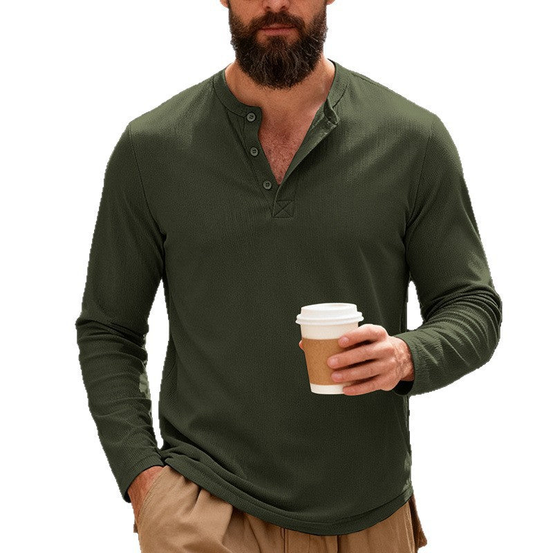 Herren nan Thermo-Henley-Langarmshirt mit Waffelstruktur, Rundhalsausschnitt und Knopfleiste EB