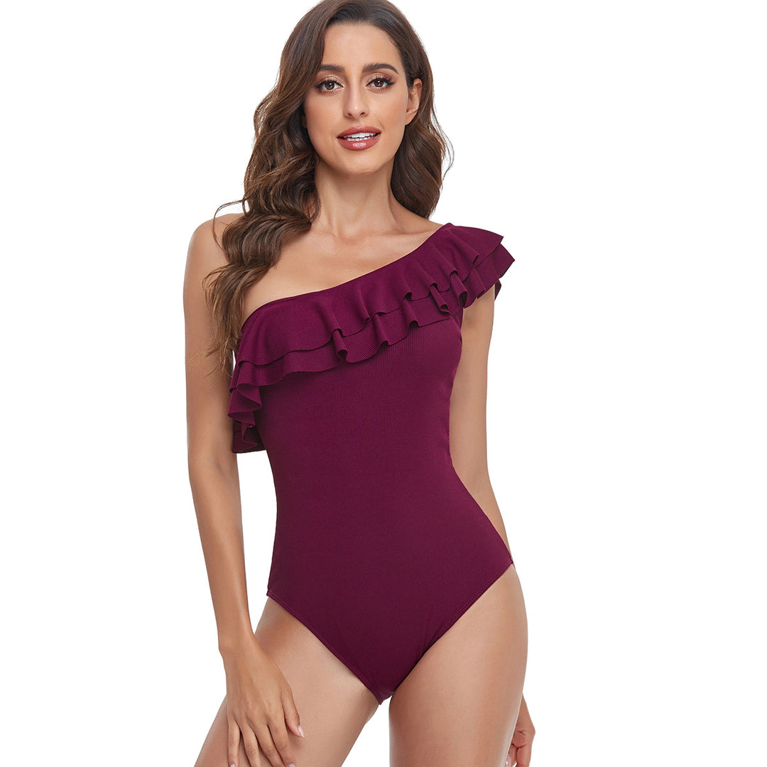 Damen Einteiliger Badeanzug mit asymmetrischem Rüschendesign EB