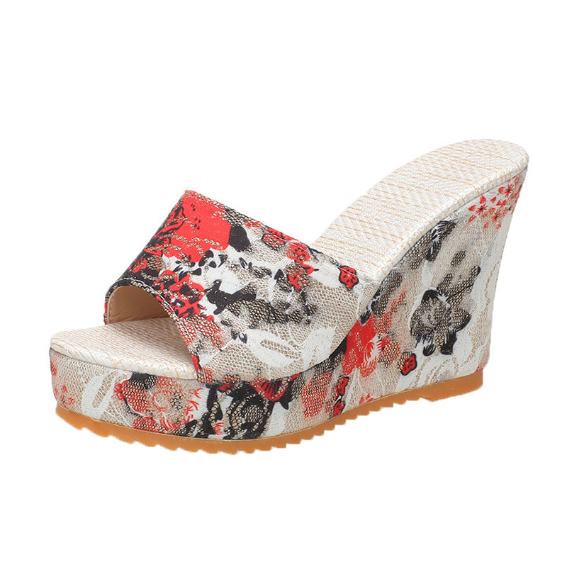 Damen elegante Wedge-Sandalen aus floralem Design EB
