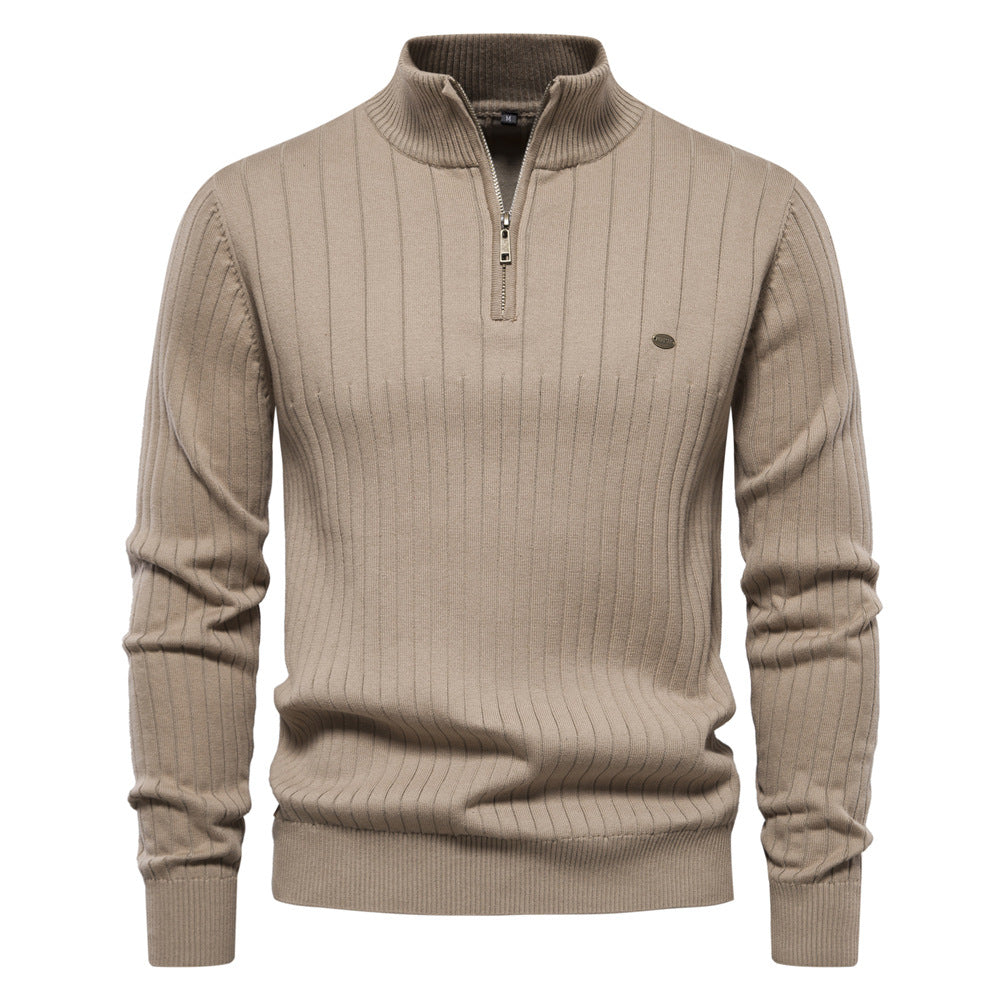 Herren Pullover mit eleganter Rippstruktur und halbem Reißverschluss EB